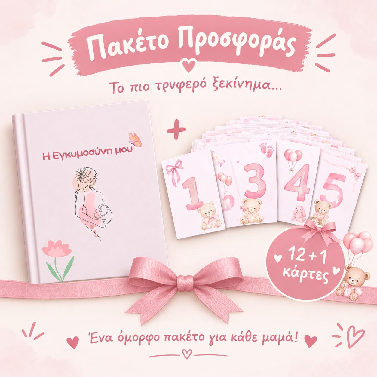 Ημερολόγιο εγκυμοσύνης και 12+1 κάρτες φωτογράφισης - κορίτσι