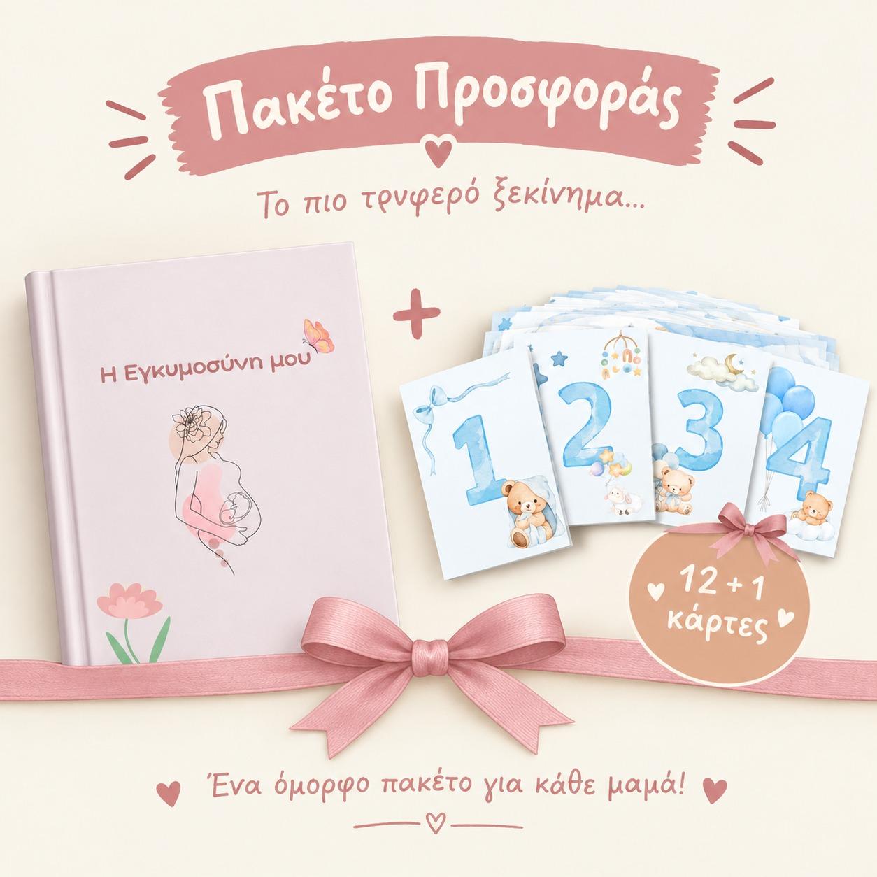 Ημερολόγιο εγκυμοσύνης και 12+1 κάρτες φωτογράφισης - αγόρι