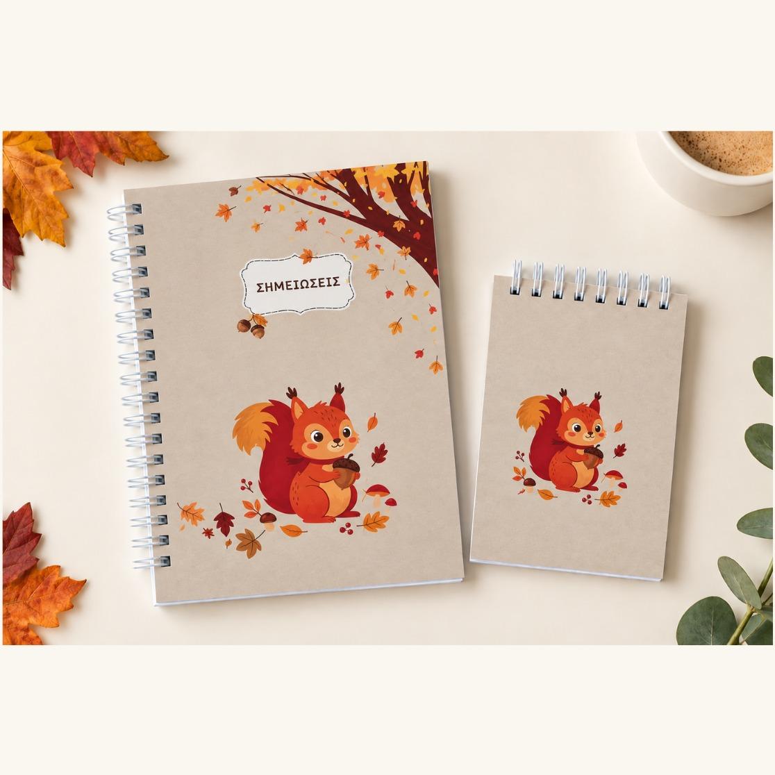 🍂 Σετ Χειροποίητων Σημειωματάριων σκιουράκι– Φθινόπωρο